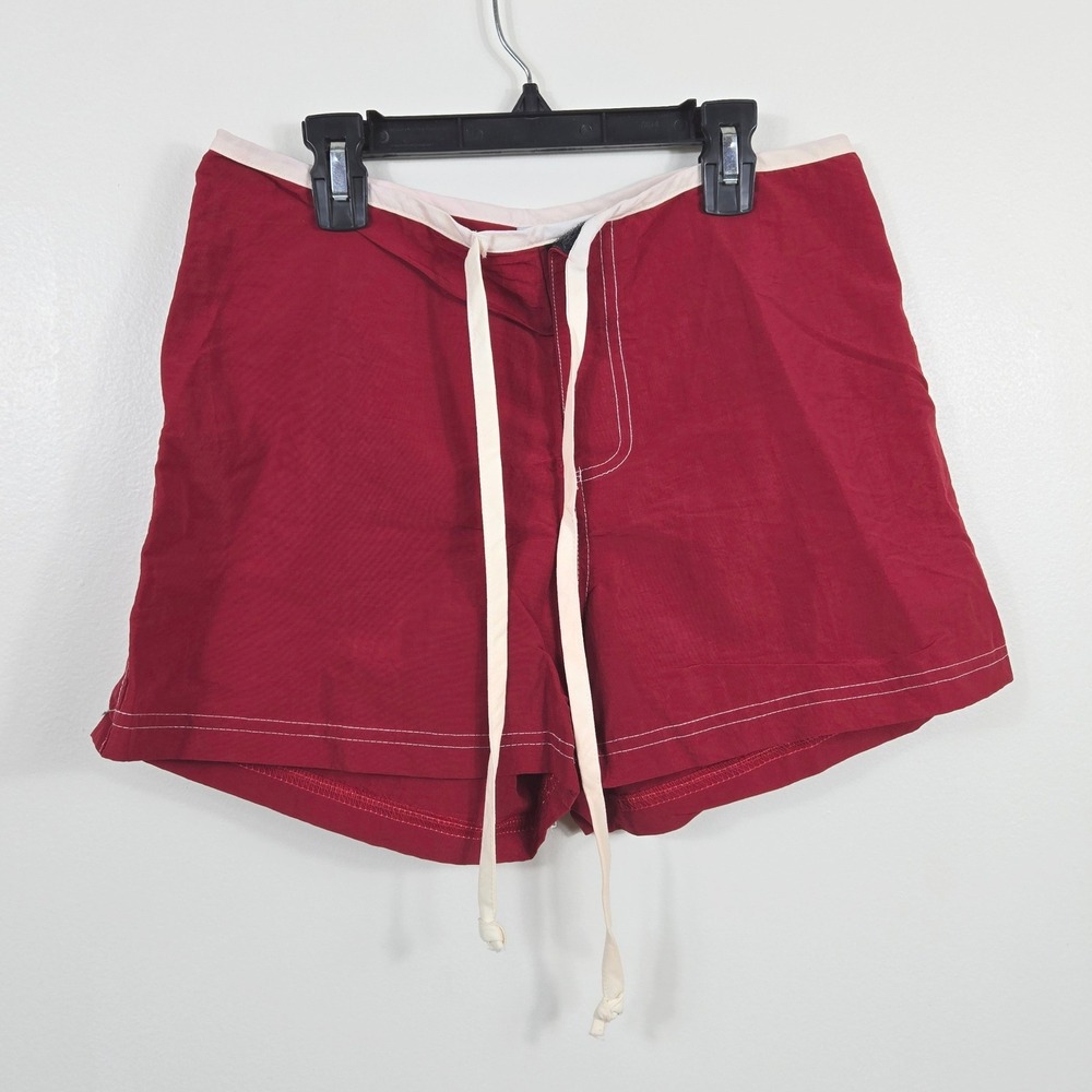 Vintage Big Flirt Juniors Red Wine White Trim Tie Front Low-Rise Board Shorts 7
